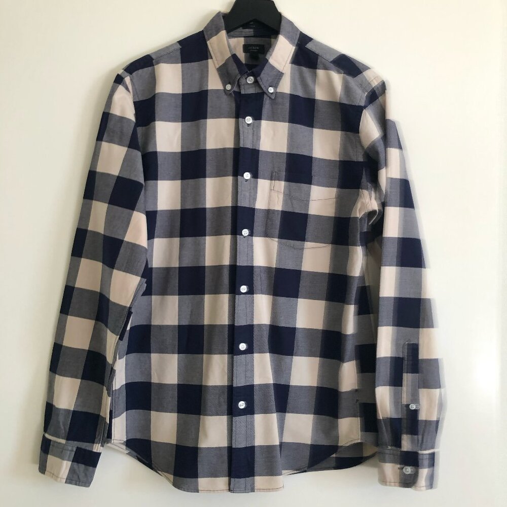 J. Crew Blue & Cream Buffalo Check Oxford Shirt, Medium, Slim